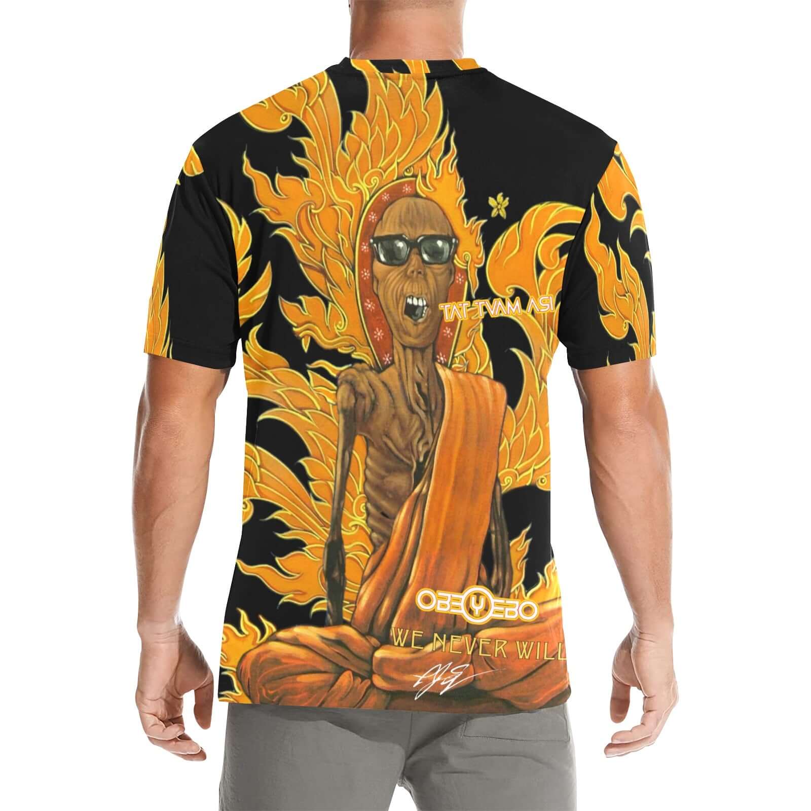 Burning Monk Men's Crew Neck T-shirt in vibrant colors featuring a bold design and relaxed fit.