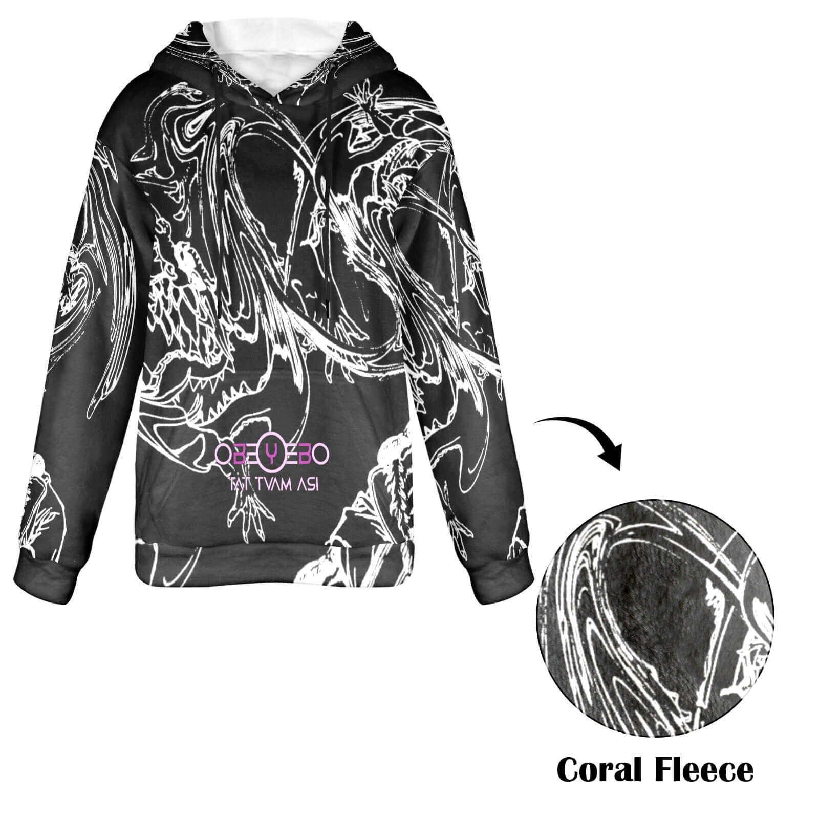 Chasing The Dragon Women's Flannel Hoodie featuring unique dragon design and soft coral fleece fabric.
