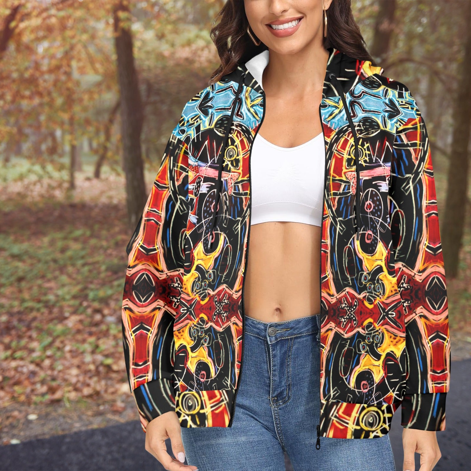 Indian Miniature: Govinda Women's Fleece Full-Zip Hoodie woman lifestyle view