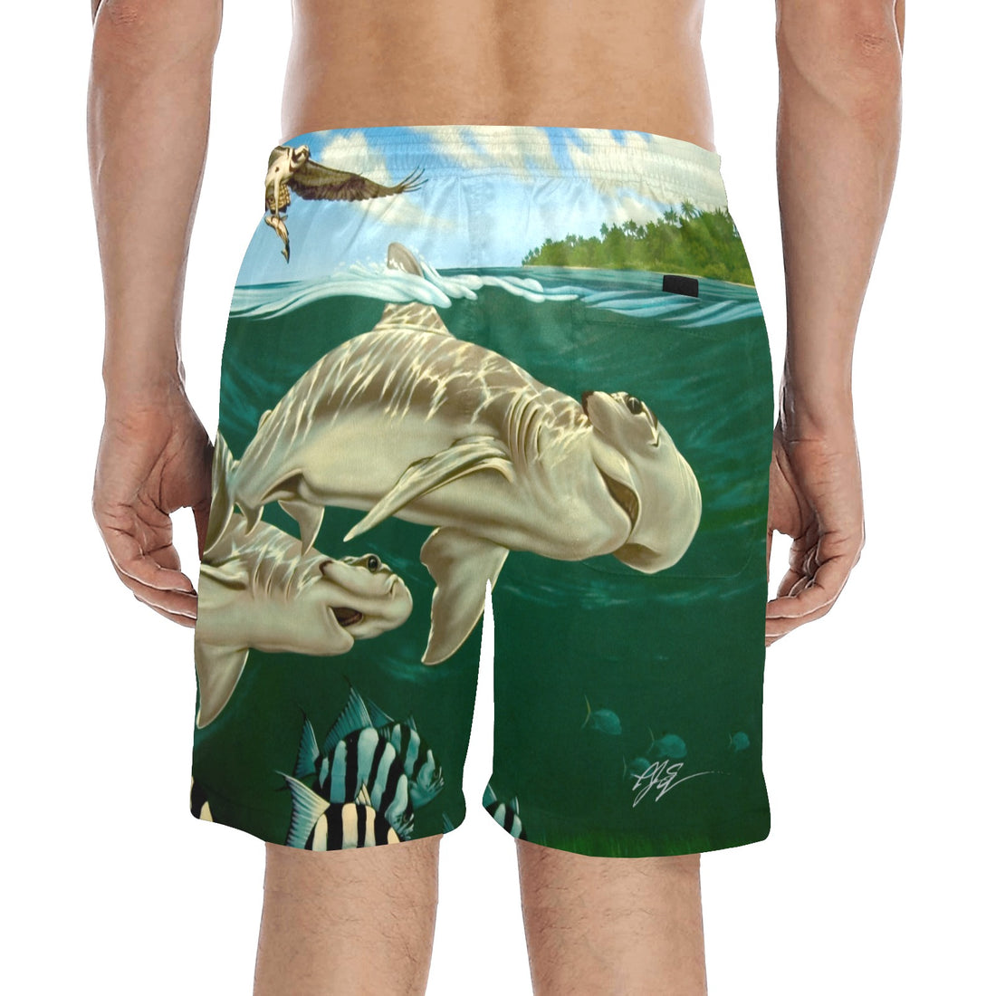 Bonnethead Shark Florida Bay Men's Mid-Length Beach Shorts