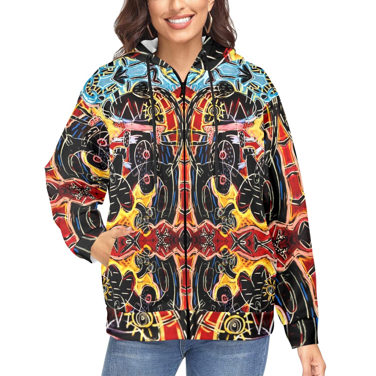 Indian Miniature: Govinda Women's Fleece Full-Zip Hoodie woman front view