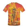 Burning Monk Men's Crew Neck T-shirt in vibrant colors, featuring bold artwork and relaxed fit for casual wear.