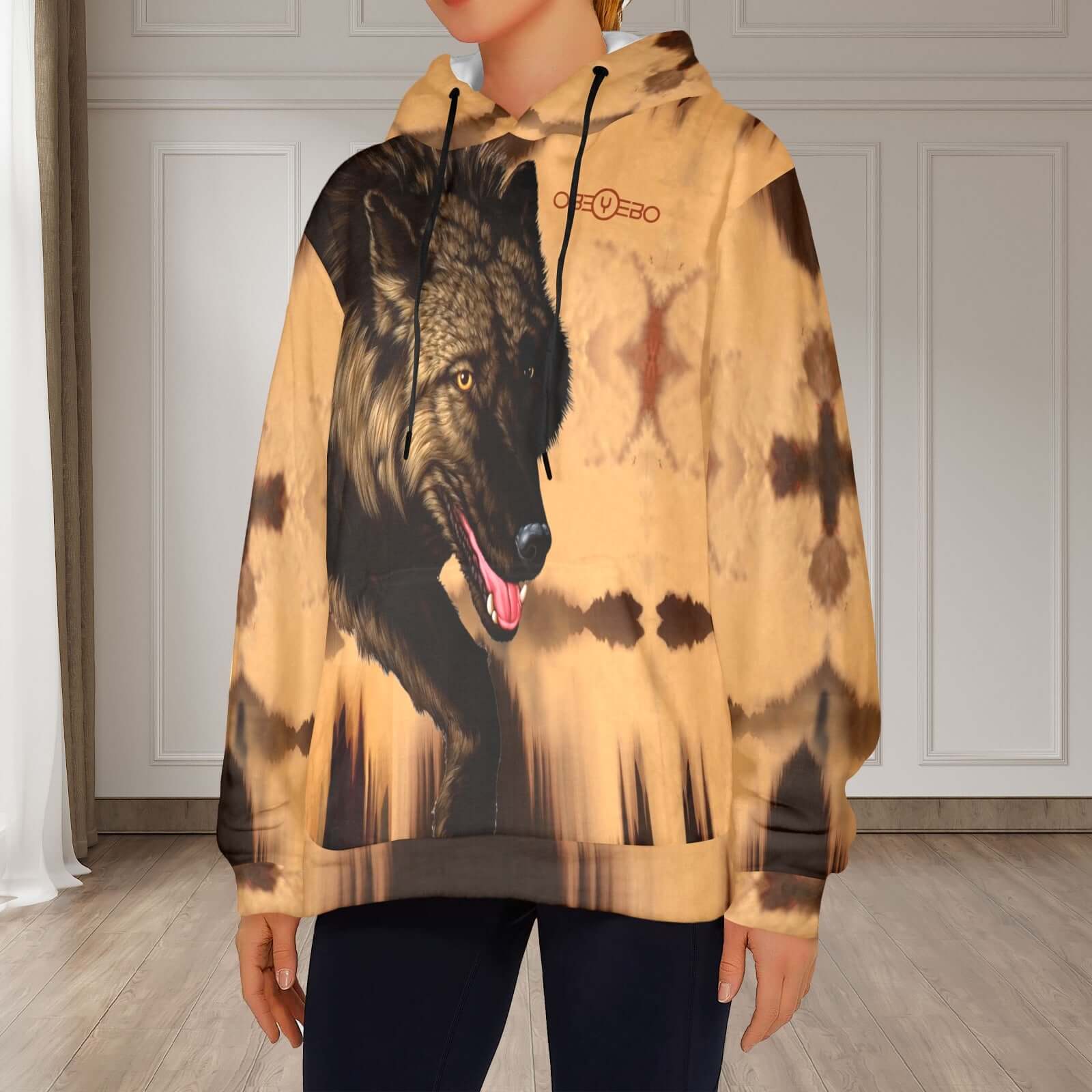 Top of the Food Chain Women's Flannel Hoodie featuring a wolf design, perfect for casual outings or lounging.