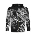 Chasing The Dragon Men's Full Zip Hoodie in dynamic black and white print with a full zip closure and adjustable hood