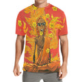 Burning Monk Men's Crew Neck T-shirt with vibrant artwork and relaxed fit for casual style.