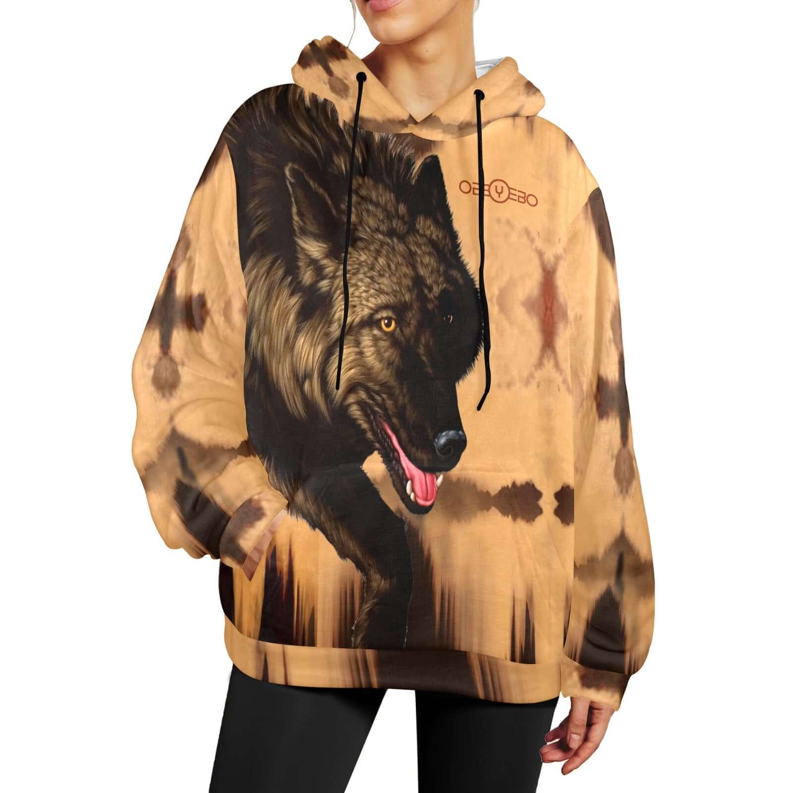 Top of the Food Chain Women's Flannel Hoodie featuring a bold wolf design, perfect for casual outings or cozy lounging.