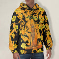 Burning Monk Tat Tvam Asi Men's Flannel Hoodie in vibrant colors with floral design, showcasing unique philosophical artwork.