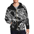 Chasing The Dragon Men's Full Zip Hoodie in bold black and white print, showcasing a stylish design and a relaxed fit.