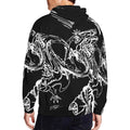 Chasing The Dragon Men's Full Zip Hoodie showcasing bold dragon artwork in black and white, designed for style and comfort.