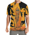 Burning Monk Men's Crew Neck T-shirt featuring bold artwork, relaxed fit, perfect for casual style.
