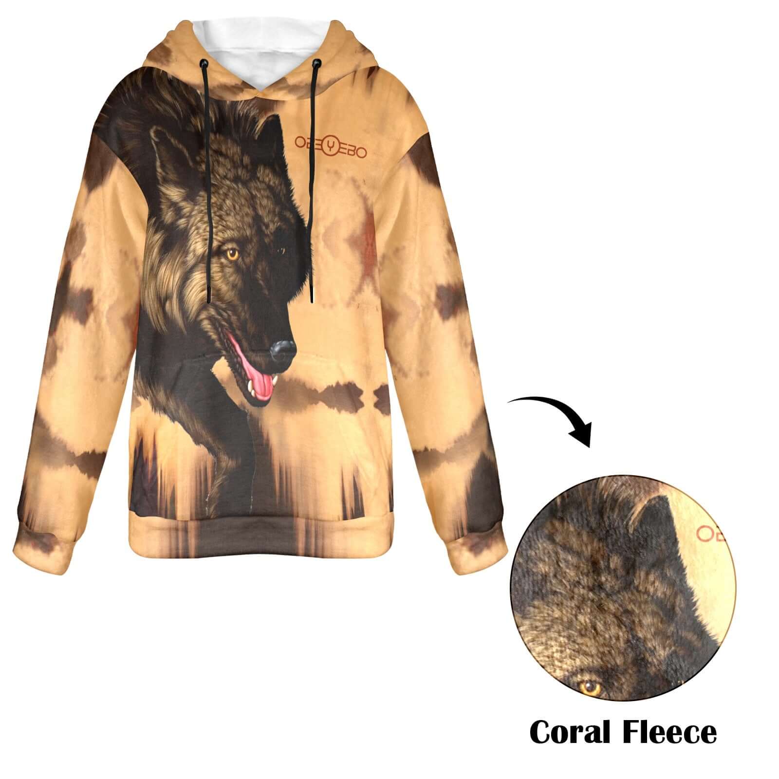 Top of the Food Chain Women's Flannel Hoodie featuring a wolf design, made from soft coral fleece for ultimate comfort.