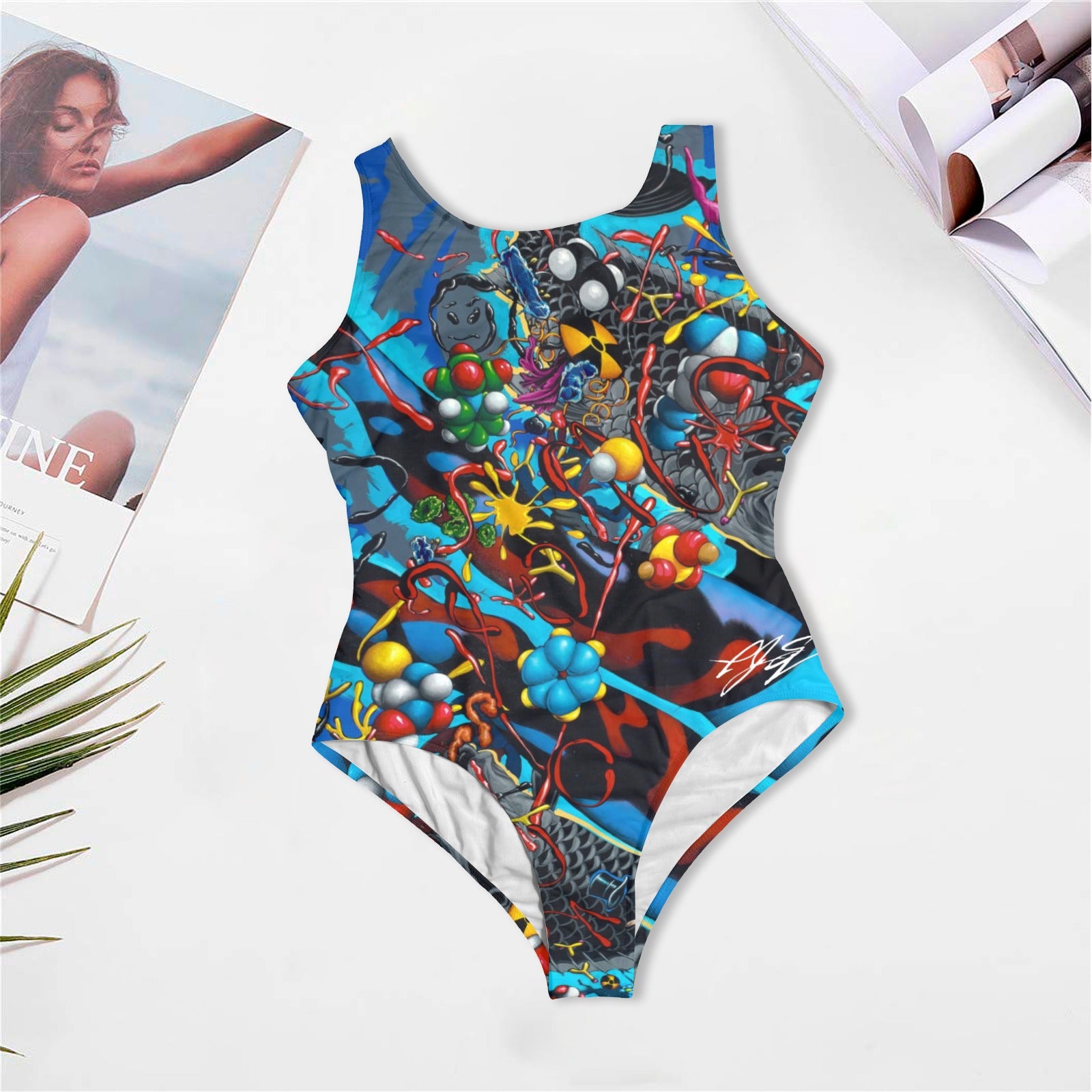 OBEYEYBO Drowning Women's One Piece Swimsuit by Philip Slagter on table