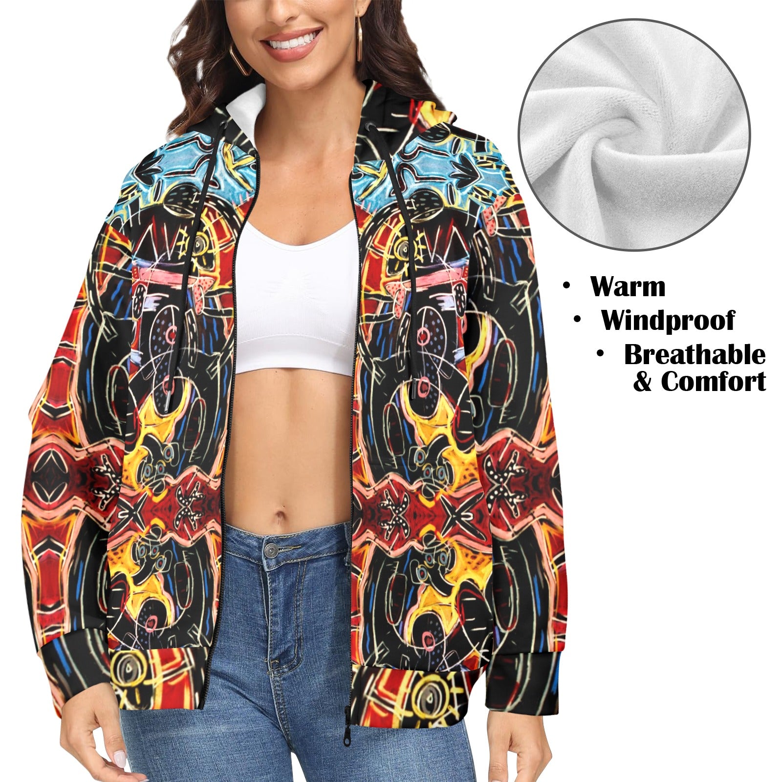 Indian Miniature: Govinda Women's Fleece Full-Zip Hoodie woman with material view